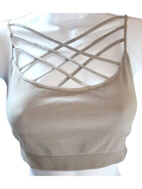 Nikibiki Gray Fashion Strappy Sports Bra Under Top Medium Stretchy Gray Taupe